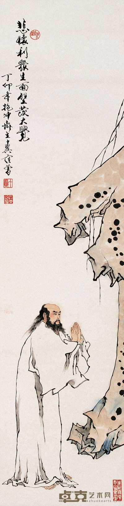 范曾 1987年作 达摩面壁 立轴 136.5×33.5cm